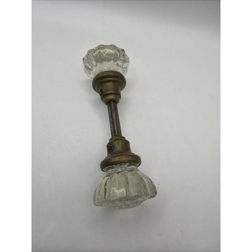 12 Point Glass Crystal Door Knob Set Pair With Hardware Spindle Vintage